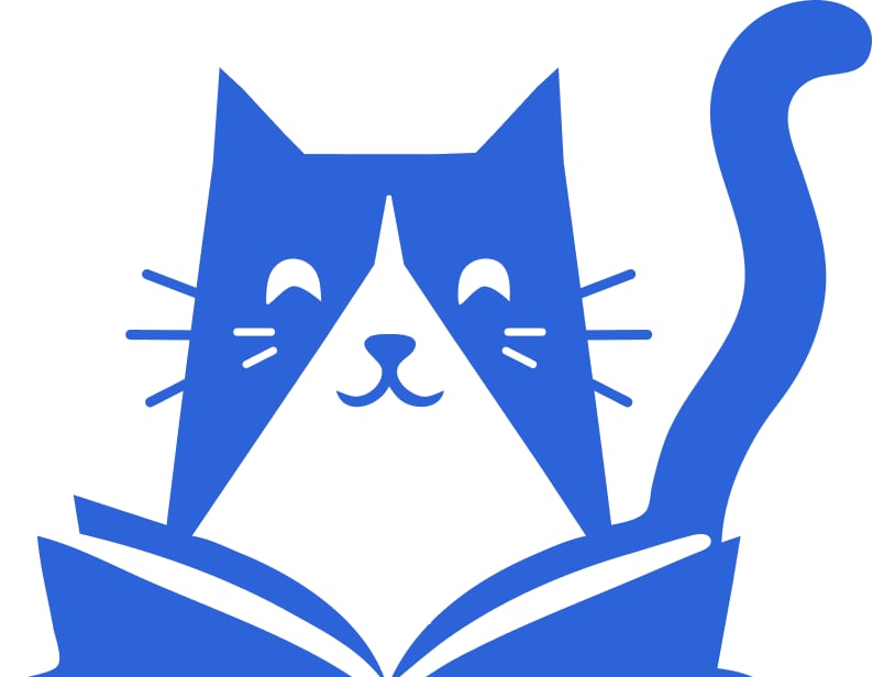 Intellicat logo: a cat reading an open book
